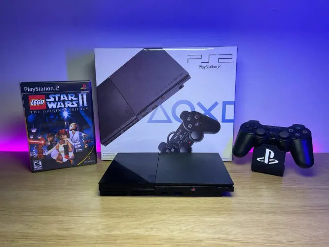 PlayStation 2 Slim Completo com 27 Jogos e 3 Meses de Garantia