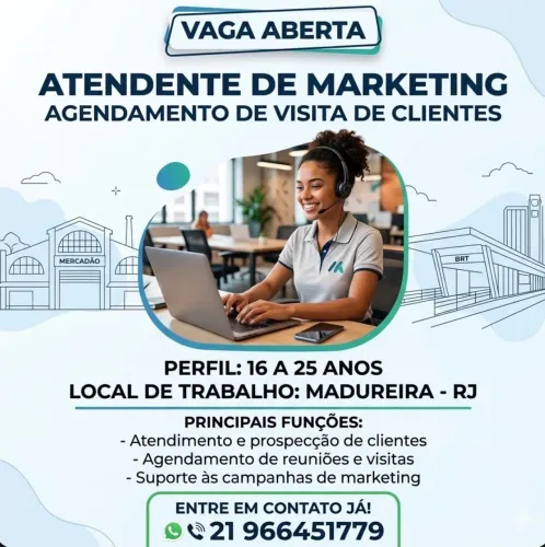 Oportunidade de Trabalho - Atendente de Marketing 