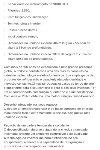 Ar condicionado split inverter phico espelhado 9000btus quente e frio