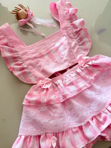 Vestido junino para bebê rosa quadriculado luxo