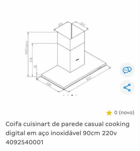 Coifa Cuisinart 90 cm Inox NOVA na caixa