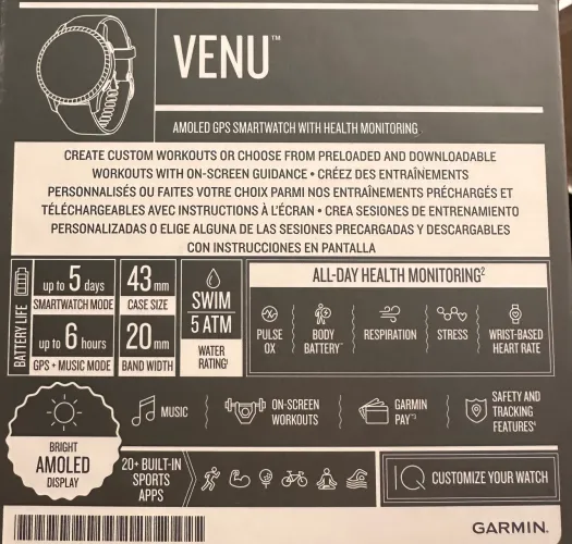 Relogio Smartwatch Garmin Venu 2s Monitor Gps 40 Mm Preto