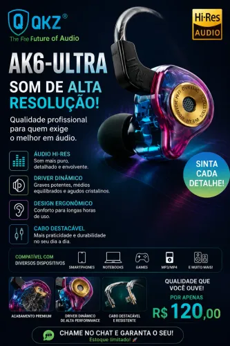 Fone QKZ AK6 Ultra Hi-Res Audio Original - Som de Alta Qualidade