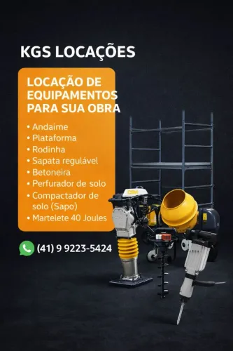 Locação de Equipamentos, andaime, betoneira, perfurador de solo