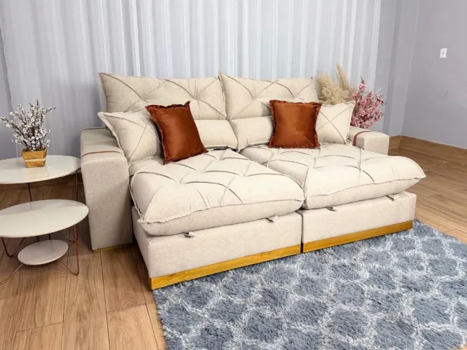 Sofá Retrátil Reclinável Pleno 2.30m - Bege Linho l65