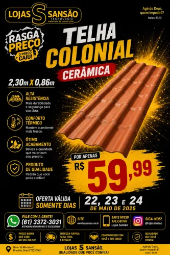 Telha colonial pvc cerâmica 