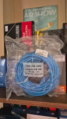 Cabo de rede 10m, velocidade 1Gbps, Rj45, novo, lacrado, com garantia!