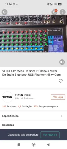 Vendo mesa de som Vedo A12 com 12 canais e 24 efeitos