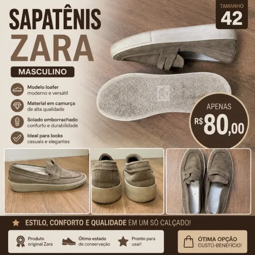 Sapatênis Masculino Zara Camurça Marrom