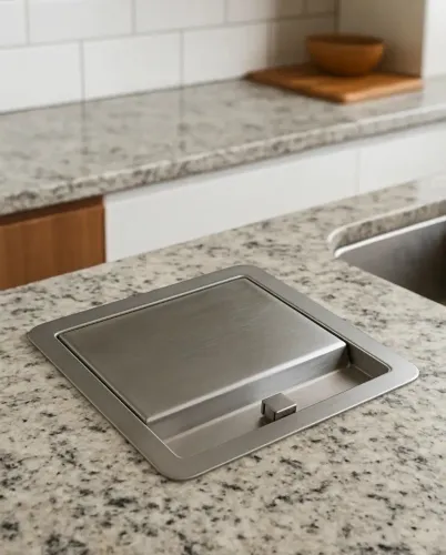 Lixeira quadrada de embutir na pia da cozinha INOX