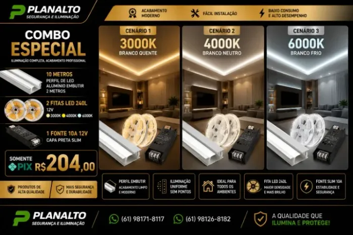 10m Perfil de led embutir + Duas Fitas DE LED 240leds + Fontes 10am Slim