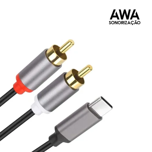 Cabo Estéreo USB Tipo C Para 2x RCA Macho 2 Metros AwA Sonorização ( REPRODUZIR ÁUDIO )