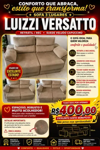 Sofá retrátil 3 lugares