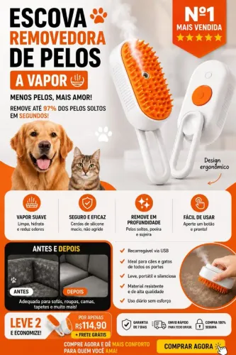 Uma Escova que remover os pelos soltos, Limpa e higienizar seu pet