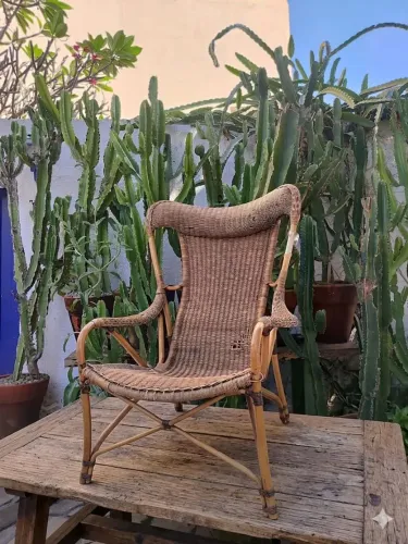Cadeira de vime e bambu da época