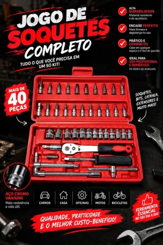Jogo de soquetes completo ideal para reparos rápidos