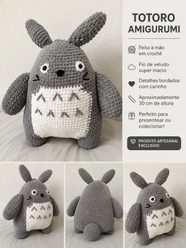 Totoro Amigurumi de Crochê Artesanal - Linha Cherline - Cinza