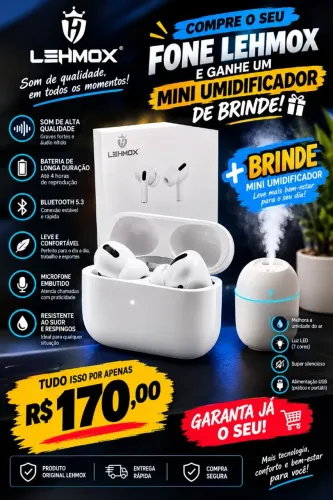 ? FONE LEHMOX SEM FIO + MINI UMIDIFICADOR GRÁTIS ? POR APENAS R$170!