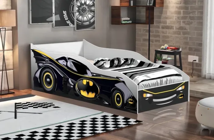 Cama Infantil Carro MDF com Colchão Batman
