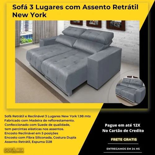 SOFA RETRATIL RECLINÁVEL NEW YORK 2,00 mts