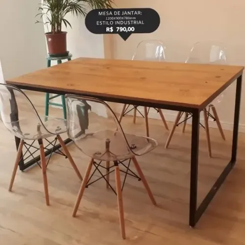 MODELOS: Mesas de Jantar para 4 á 6 pessoas no Estilo Industrial em Ferro e Madeira
