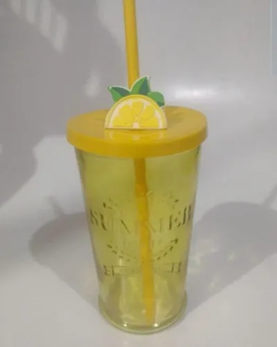 Copo com Tampa e Canudo Decorado Limão - Verão
