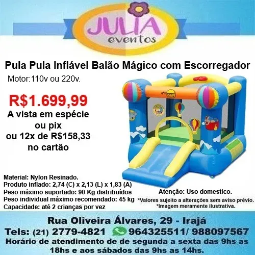 Pula Pula Inflável Balão Mágico com Escorregador