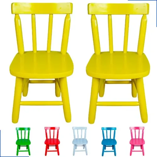 Cadeira Infantil Colorida De Madeira Eucalipto Resistente 2u