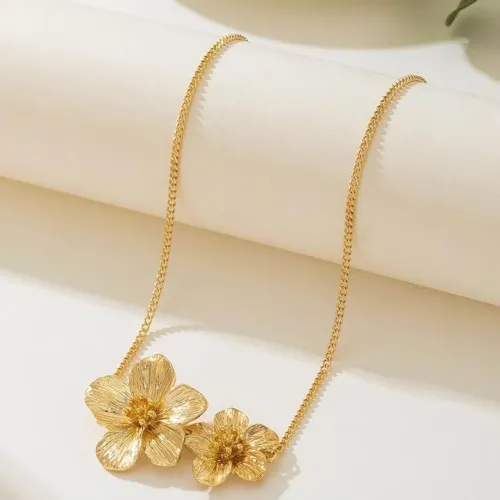 Colar luxuoso de flores, banhado a ouro 18K, hipoalergênico