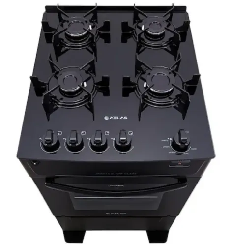 Fogão Atlas Monaco Top Glass 4 Bocas Preto (com mesa de vidro)