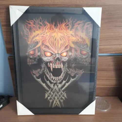 Quadro 3D Caveira em Chamas