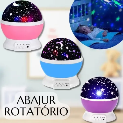 Luminária Abajur Rotativa Projetor Globo Estrela Criança