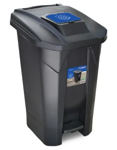 LIXEIRA PRETA COM RODA PEDAL E TAMPA CLICK RECICLÁVEIS - 120 LITROS