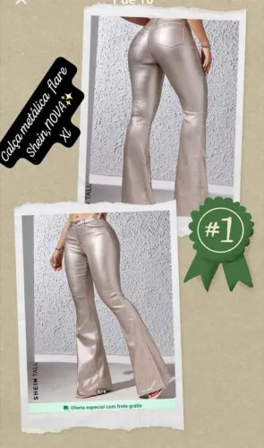 Calça flare metálica Shein, tamanho XL