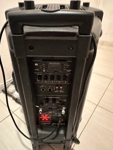 Caixa de som amplificada com microfones