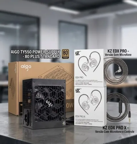 Kit de produtos queima de estoque, fonte 550watts, kz edx pro e kz edx pro x