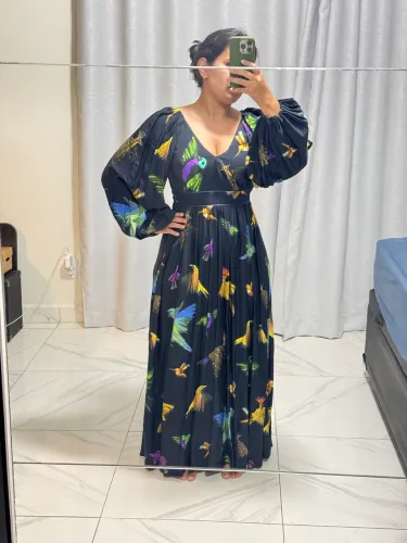 Vestido Farm Preto com Pássaros 