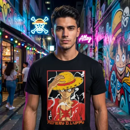  Camiseta Nerd - One Piece - Luffy Quadro Preta