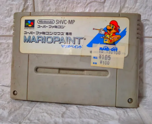cartucho de jogo Mario Paint original para o console Super Famicom japonês. 