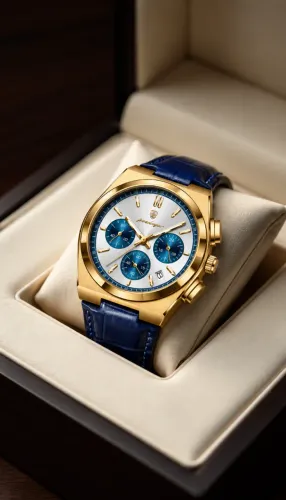 Relógio Masculino Poedagar 970 Cronógrafo Dourado Azul Luxo Couro