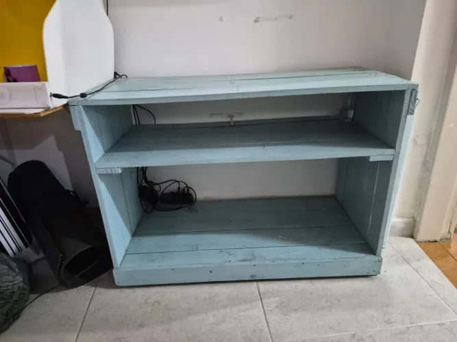 Rack Aparador Baixo De Madeira Azul Rústico Para Sala