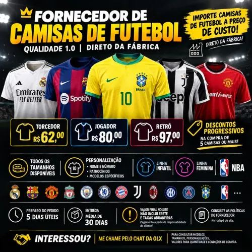 VENDO CONTATO DE FORNECEDOR DE CAMISAS DE FUTEBOL | QUALIDADE 1.0 | DIRETO DA FÁBRICA