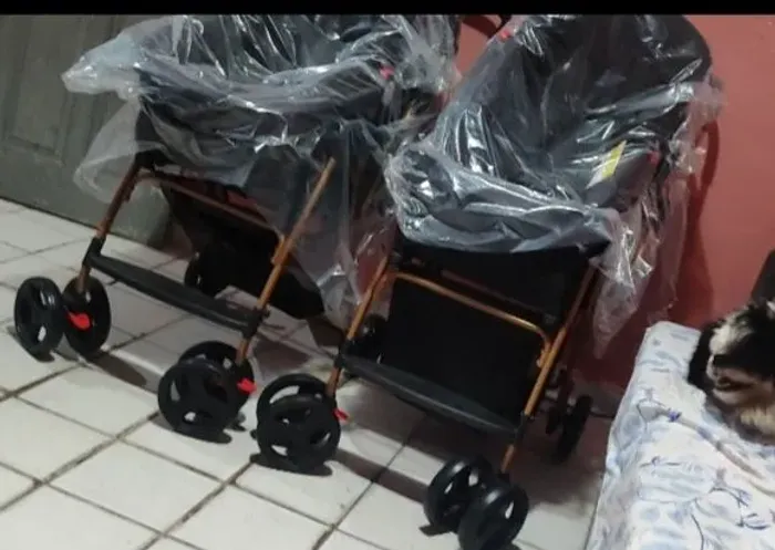 Carrinho e bebê confortou