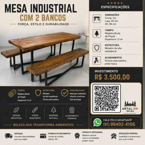 Mesa Industrial com 2 bancos