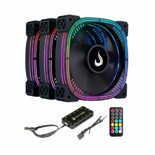 Kit 3 Ventoinhas Rise Mode Aura Pro Black ARGB 120mm - Preto