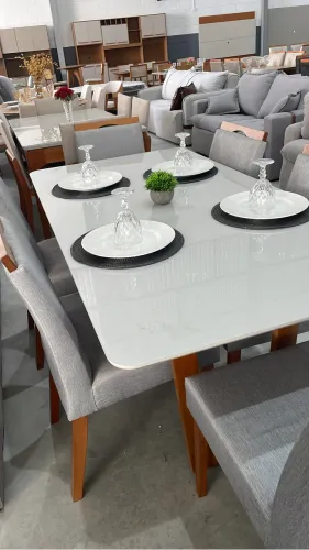Mesa 1,60 Com 6 Cadeiras De Linho NOVO