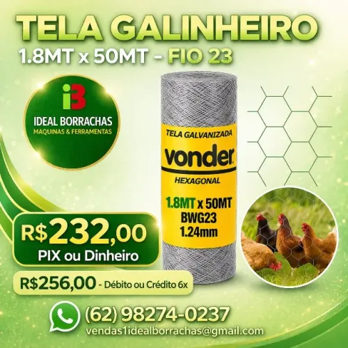 Tela Galinheiro 1.80mt x 50mt - FIO 23