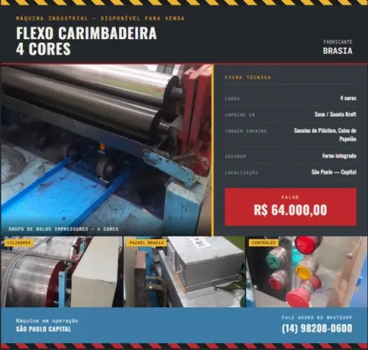 12 Flexo Carimbadeira 4 Cores Brasia 4 Cores, Máquina esta em São Paulo Capital R$ 64.000,
