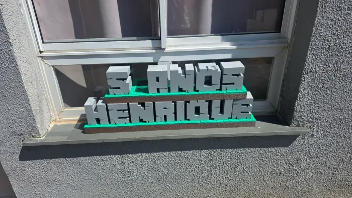 Letreiro 3D Grande Henrique 5 Anos - Decoração Festa Tema Minecraft
