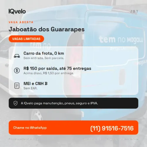 Vaga motorista MEI entregas Magalog, carro da frota - Recife